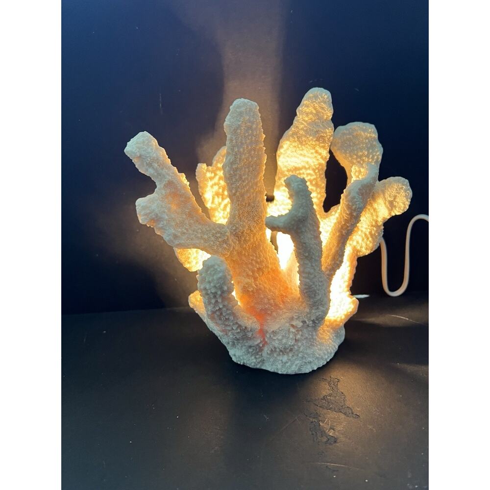 Small Coral Table Accent Lamp Coastal Ocean Beach Organic Realistic Resin 7.5”H - Picture 3 of 12